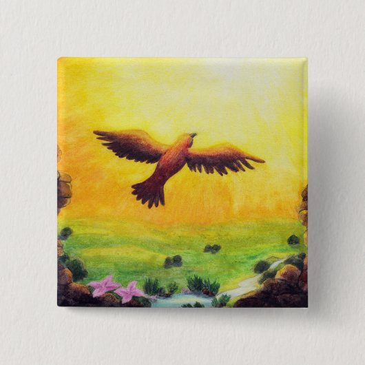 水色の絵画ヴィンテージワシ 缶バッジ (正面)