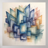 水色の絵画抽象芸術ジオメトモダンリ1:1 ポスター (正面)