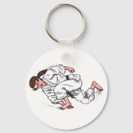 水色の絵画空手女性が飛び跳ねる キーホルダー