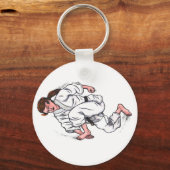 水色の絵画空手女性が飛び跳ねる キーホルダー (正面)