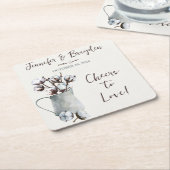 水色の綿茎のグレーのピッチャー結婚ズ スクエアペーパーコースター (アングル)