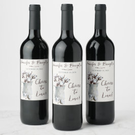 水色の綿茎のグレーのピッチャー結婚ズ ワインラベル