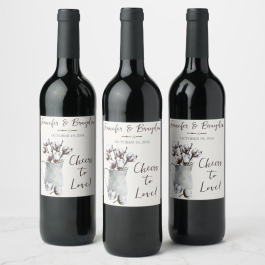 水色の綿茎のグレーのピッチャー結婚ズ ワインラベル (ボトル)