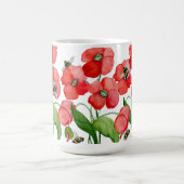 水色の緋色のケシの花とかわいいバンブルベ コーヒーマグカップ (中央)