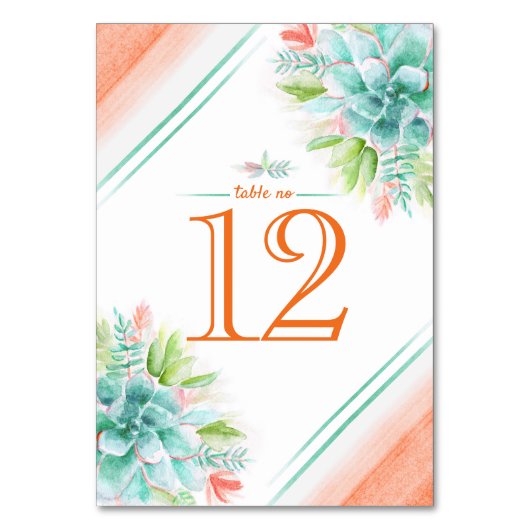 水色の緑のオレンジ色の表の番号 テーブルナンバー (裏面)