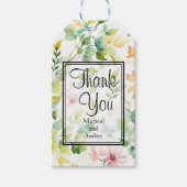 水色の緑のピンクの野花 ギフトタグ (正面)