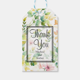 水色の緑のピンクの野花 ギフトタグ