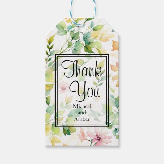 水色の緑のピンクの野花 ギフトタグ (正面)