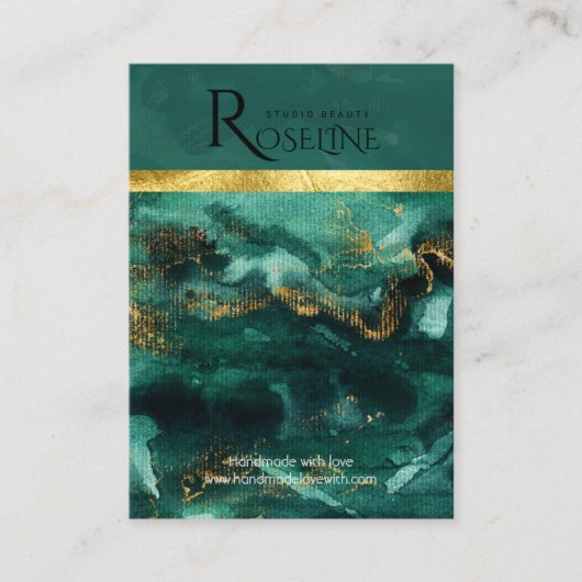 水色の緑のブラシ金ゴールドロゴイヤリングディスプレイ 名刺 (正面)