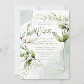水色の緑のユーカリの結婚葉 招待状 (正面)