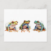 水色の緑の小さなカエルが三つ ポストカード (正面)