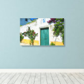 水色の緑の木製ドア キャンバスプリント (インサイチュ (ウッドフロア))