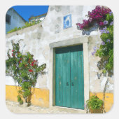 水色の緑の木製ドア スクエアシール (正面)