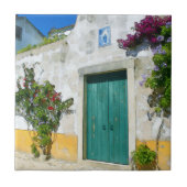 水色の緑の木製ドア タイル (正面)