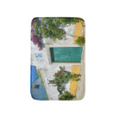 水色の緑の木製ドア バスマット (正面縦)