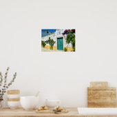 水色の緑の木製ドア ポスター (キッチン)