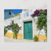 水色の緑の木製ドア ポストカード (正面)