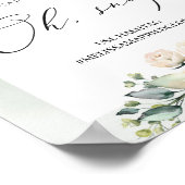 水色の緑の白いバラの葉がパチン ポスター (角)