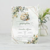 水色の緑の葉の紅葉カボチャ 招待状 (スタンド正面)