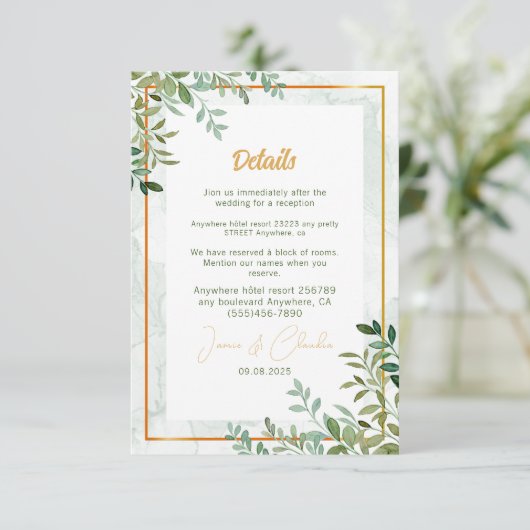 水色の緑の葉葉結婚の エンクロージャーカード (スタンド正面)