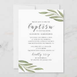 水色の緑の葉。フローラの洗礼 招待状