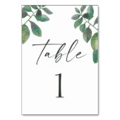 水色の緑の葉。緑の結婚文字 テーブルナンバー (裏面)