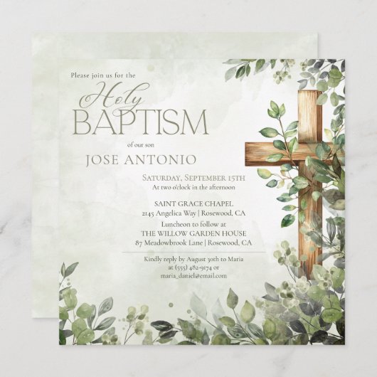 水色の緑の離れ木はバプテスマモダンスを越える 招待状 (正面/裏面)