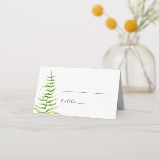 水色の緑シダ。ウッドランド植物学結婚院 プレイスカード (正面)