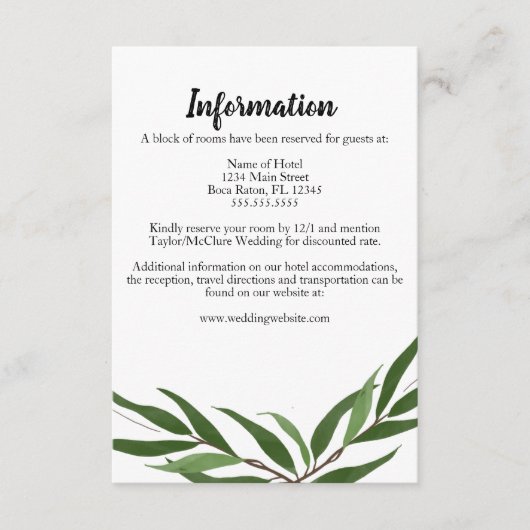 水色の緑葉色結婚製エンクロージャカード エンクロージャーカード (正面)