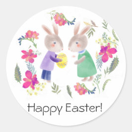 水色の繊細なイースターラビーと卵 ラウンドシール