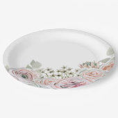 水色の繊細な花がピンク淡い色の誕生日 ペーパープレート (アングル)