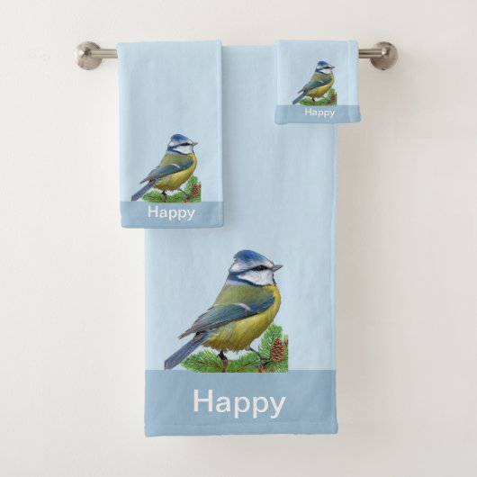 水色の背景にいるかわいい現代風の鳥 バスタオルセット (インサイチュ)