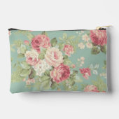 水色の背景にバラのピンク アクセサリーポーチ (裏面)