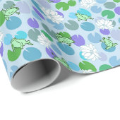 水色の背景に幻想的な緑のカエルとスイレン ラッピングペーパー (ロールコーナー)