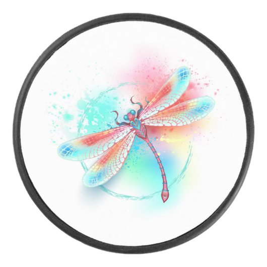 水色の背景に赤いトンボ アイスホッケーパック (正面)