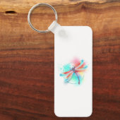 水色の背景に赤いトンボ キーホルダー (正面)