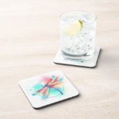 水色の背景に赤いトンボ コースター (右側)