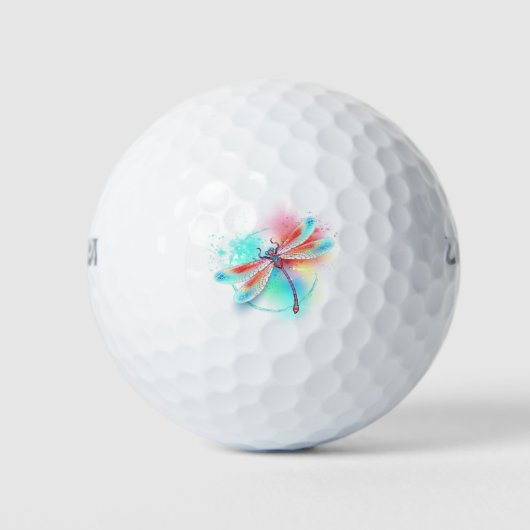 水色の背景に赤いトンボ ゴルフボール (正面)