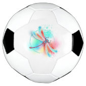 水色の背景に赤いトンボ サッカーボール (回転)