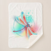 水色の背景に赤いトンボ シェルパブランケット (正面)