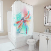 水色の背景に赤いトンボ シャワーカーテン (インサイチュ)