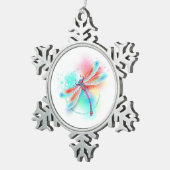 水色の背景に赤いトンボ スノーフレークピューターオーナメント (右)