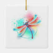 水色の背景に赤いトンボ セラミックオーナメント (裏面)