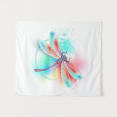 水色の背景に赤いトンボ タペストリー (正面(横))