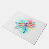 水色の背景に赤いトンボ ドアマット (アングル)