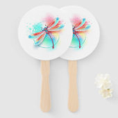 水色の背景に赤いトンボ ハンドファン (正面&裏面)