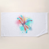 水色の背景に赤いトンボ ビーチタオル (正面)