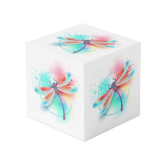 水色の背景に赤いトンボ フォトキューブ (正面アングル)