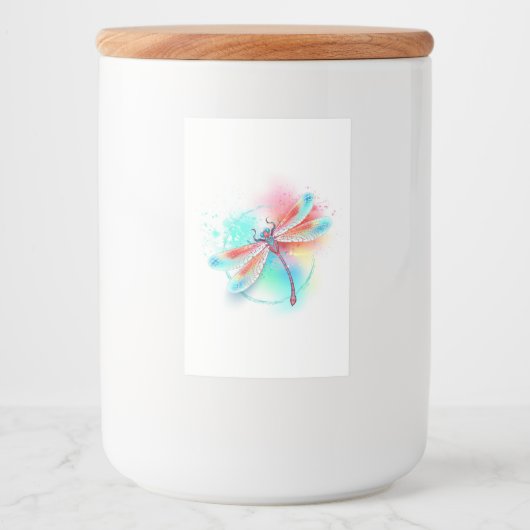 水色の背景に赤いトンボ フードラベル (正面)