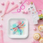 水色の背景に赤いトンボ ペーパープレート (パーティー)